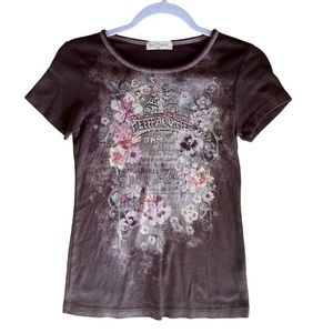 Y2K Brown and Pink Floral Top